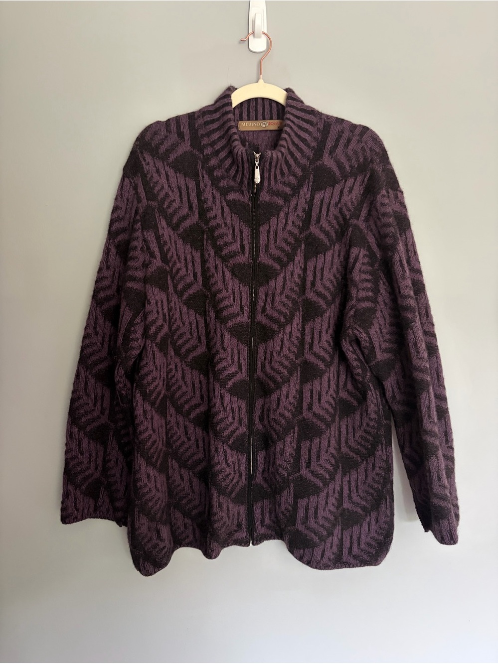 Weft MP Merino Possum Full Zip Cardigan Women's XL Purple Black New Zealand